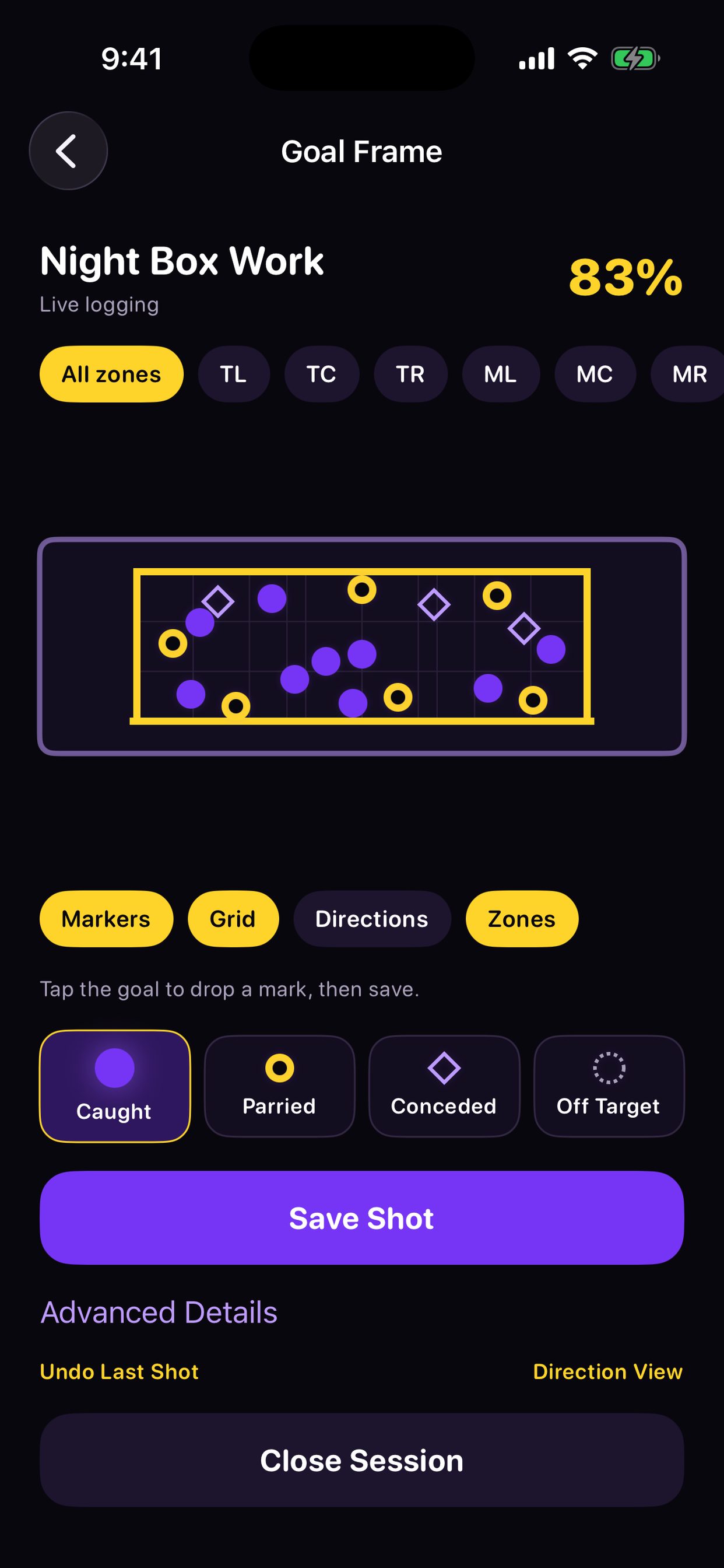 Goal frame logging